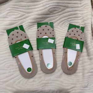 NWT kate spade Beige (Pumice) No-Show Sock Liners with Brown and Pink Polka Dots